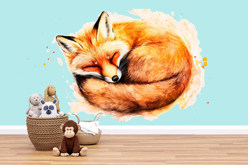 Sleeping Fox Wall Art, Fox Nursery Decor, Woodland Baby Room Art 167mv