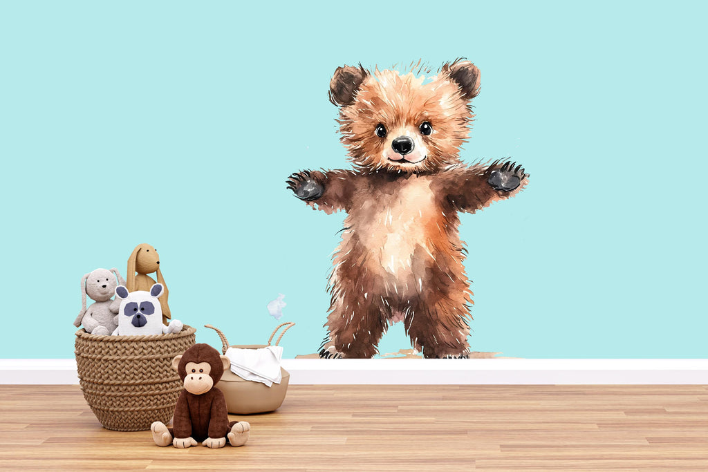 Cute Bear Wall Art, Bear Nursery Decor, Woodland Animal Art 171mv