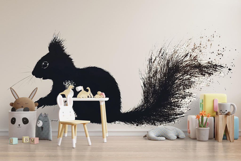 Squirrel Nursery Wall Art, Woodland Animal Silhouette, Modern Forest Kids Room Decor 177mv