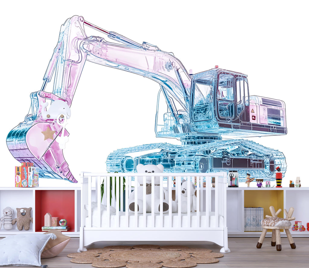 Futuristic Excavator Wall Art, Robot Construction Nursery Decor, Modern Digger Kids Room Art 182mv