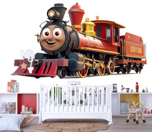Load image into Gallery viewer, Cute Red Train Wall Decal for Kids Room, Smiling Steam Train Nursery Decor, Cartoon Train Wall Sticker, Playroom Art 190mv