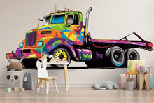 Load image into Gallery viewer, Colorful Tow Truck Wall Decal for Kids Room, Rainbow Truck Nursery Decor, Cartoon Tow Truck Wall Sticker, Playroom Art 192mv