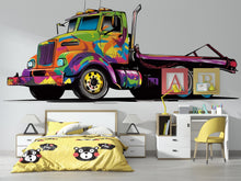 Load image into Gallery viewer, Colorful Tow Truck Wall Decal for Kids Room, Rainbow Truck Nursery Decor, Cartoon Tow Truck Wall Sticker, Playroom Art 192mv