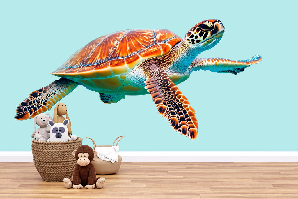 Sea Turtle Wall Decal for Nursery, Ocean Turtle Nursery Decor, Colorful Sea Turtle Wall Sticker, Baby Room Wall Art 195mv