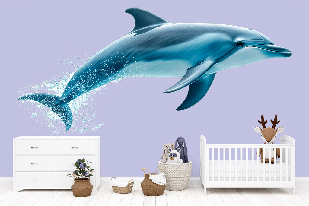 Dolphin Wall Decal for Nursery, Watercolor Dolphin Nursery Decor, Ocean Animal Wall Sticker, Baby Room Wall Art 203mv