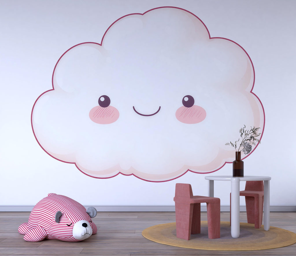 Cute Cloud Wall Mural, Nursery Wall Art, Baby Room Decor, Smiling Cloud Wall Decal 215mv
