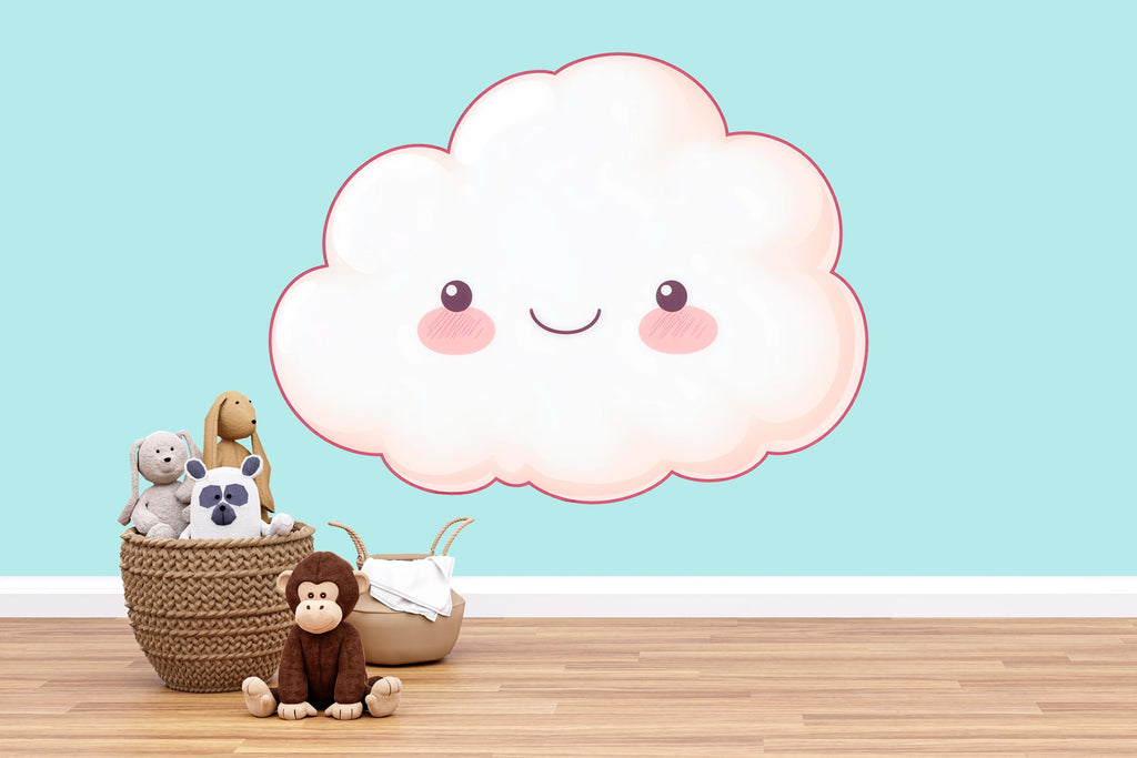 Cute Cloud Wall Mural, Nursery Wall Art, Baby Room Decor, Smiling Cloud Wall Decal 215mv