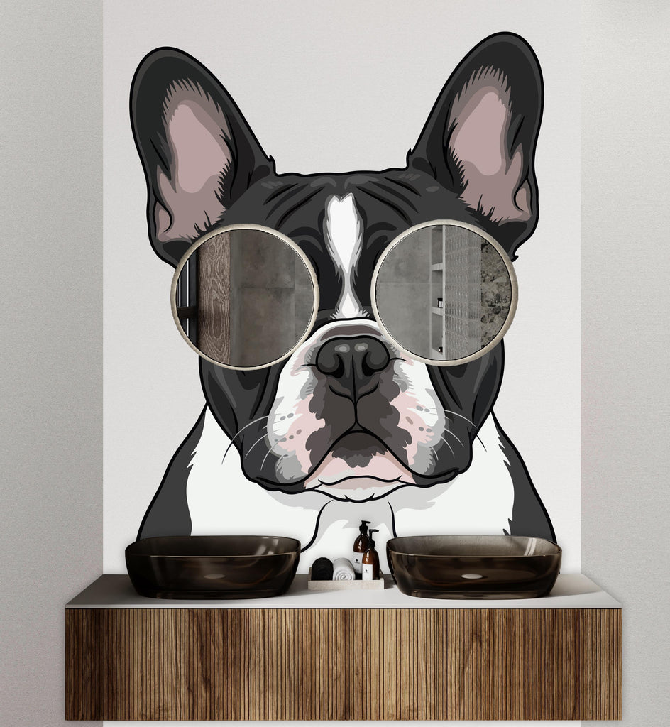 French Bulldog Wall Decal, Modern Dog Bathroom Wall Art, Black and White Frenchie Mural, Pet Lover Home Decor, Nursery or Bathroom Vinyl