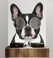 Load image into Gallery viewer, French Bulldog Wall Decal, Modern Dog Bathroom Wall Art, Black and White Frenchie Mural, Pet Lover Home Decor, Nursery or Bathroom Vinyl