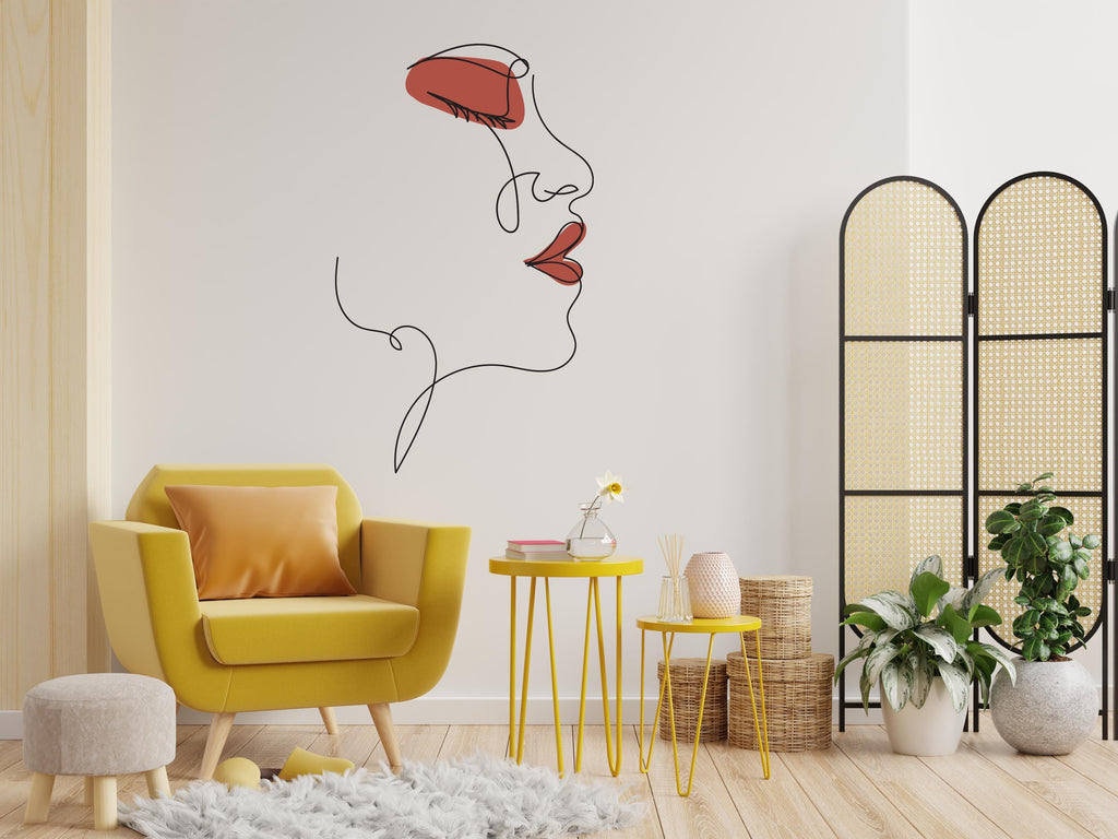 Beauty Salon Decor, Eyelashes Wall Decal Beauty Salon Gifts Outline Face Wall Decor Lashes Lips Stickers SPA Women Make up Unique Gift 725LU