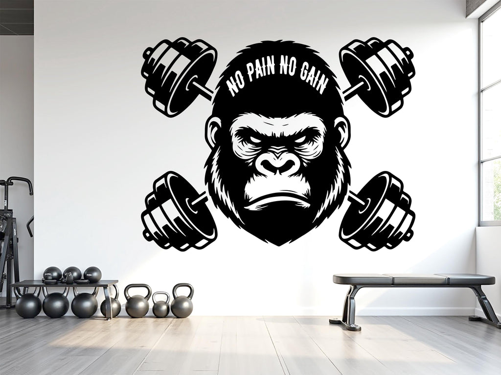Gorilla Gym Wall Decal - No Pain No Gain Fitness Art 1028RS