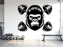 Load image into Gallery viewer, Gorilla Gym Wall Decal - No Pain No Gain Fitness Art 1028RS
