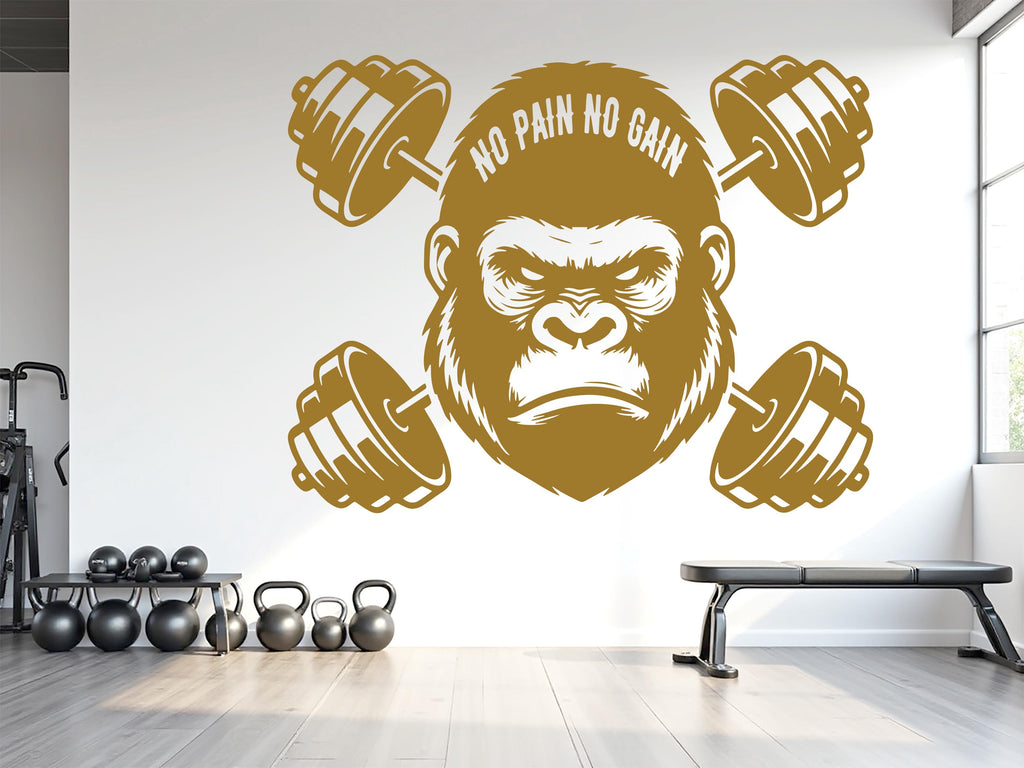 Gorilla Gym Wall Decal - No Pain No Gain Fitness Art 1028RS