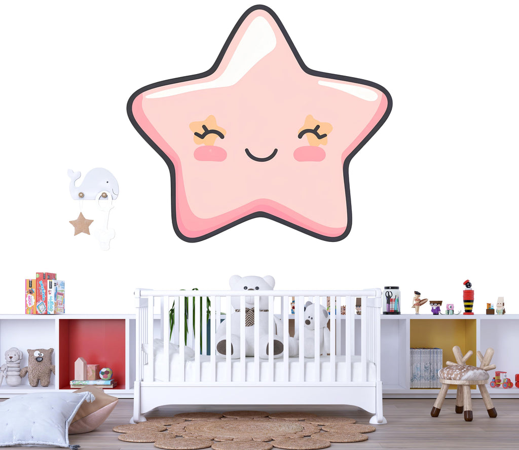 Cute Star Nursery Wall Decal, Kawaii Star Wall Art, Baby Room Wall Decor, Pastel Kids Room Decor, Nursery Wall Sticker 218mv