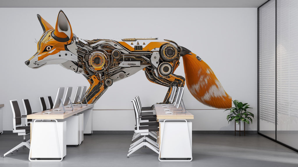 Cyber Fox Wall Decal, Futuristic Fox Wall Art Sticker, Robotic Animal Wall Decor, Tech Fox Wall Art, Modern Statement Wall Decal