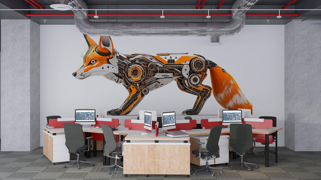 Cyber Fox Wall Decal, Futuristic Fox Wall Art Sticker, Robotic Animal Wall Decor, Tech Fox Wall Art, Modern Statement Wall Decal
