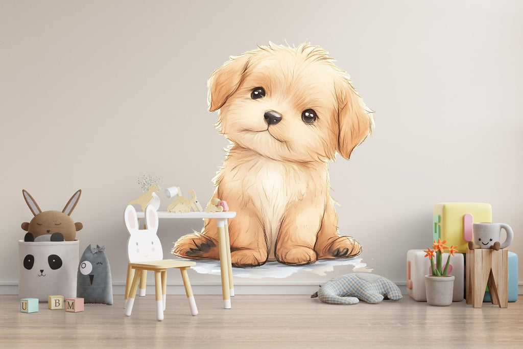 Cute Puppy Wall Mural, Woodland Wall Art 222mv