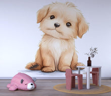 Load image into Gallery viewer, Cute Puppy Wall Mural, Woodland Wall Art 222mv