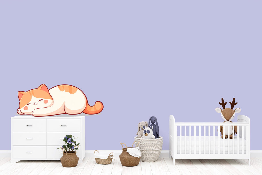 Sleeping Cat Wall Decal Nursery Cat Wall Art Baby Room Decor Cute Cat Sticker Kids Room Animal Mural 225mv