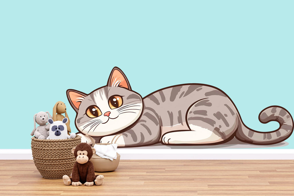 Cute Cat Wall Decal Nursery Cat Wall Art Baby Room Decor Cartoon Cat Sticker Kids Room Animal Mural 226mv