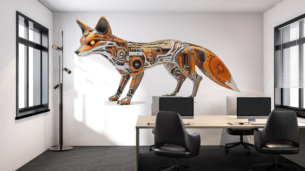 Cyber Fox Wall Decal, Futuristic Fox Wall Art Sticker, Robotic Animal Wall Decor, Tech Fox Wall Art, Modern Statement Wall Decal