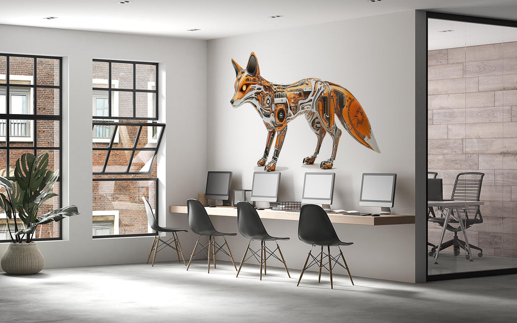 Cyber Fox Wall Decal, Futuristic Fox Wall Art Sticker, Robotic Animal Wall Decor, Tech Fox Wall Art, Modern Statement Wall Decal