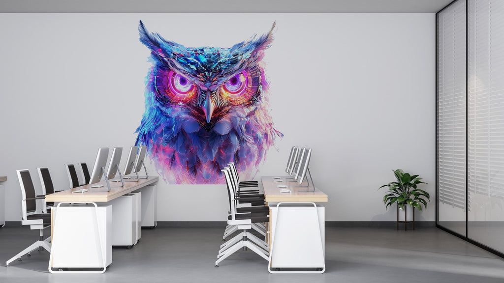 Colorful Owl Wall Decal, Modern Owl Wall Art Sticker, Abstract Animal Wall Decor, Artistic Owl Wall Decal, Statement Wall Art