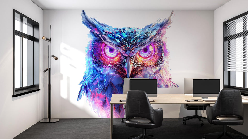 Colorful Owl Wall Decal, Modern Owl Wall Art Sticker, Abstract Animal Wall Decor, Artistic Owl Wall Decal, Statement Wall Art