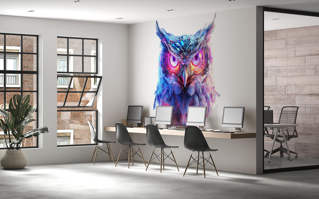 Colorful Owl Wall Decal, Modern Owl Wall Art Sticker, Abstract Animal Wall Decor, Artistic Owl Wall Decal, Statement Wall Art