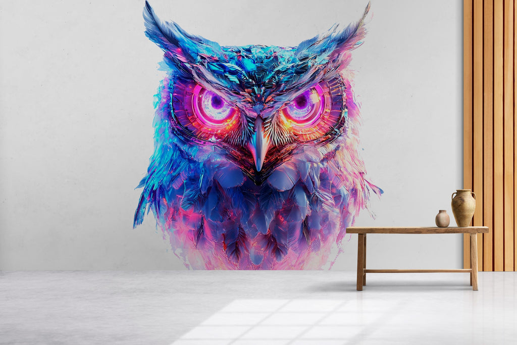 Colorful Owl Wall Decal, Modern Owl Wall Art Sticker, Abstract Animal Wall Decor, Artistic Owl Wall Decal, Statement Wall Art