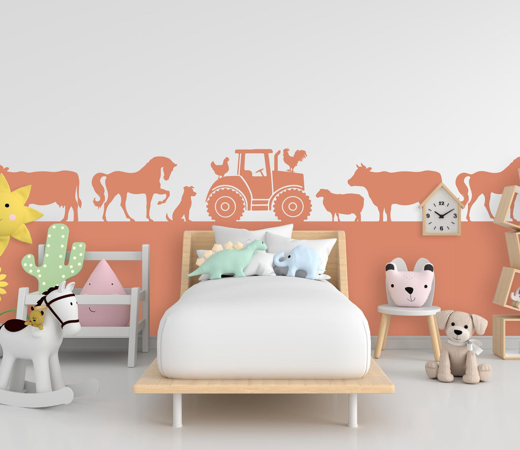 Farm Animals Wall Border Wall Decal, Scallop Decals, Farm Wall Decor Decal, Boho Nursery, Wall, Border Wall Decal