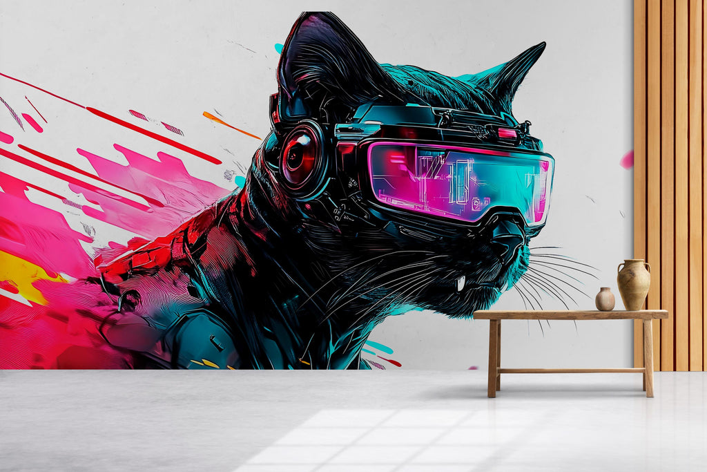 Cyber Dog Wall Decal, Futuristic Dog Wall Art Sticker, Neon Dog Wall Decor, Tech Animal Wall Art, Modern Statement Wall Decal