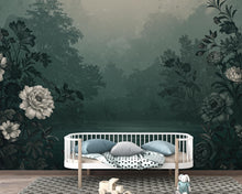 Load image into Gallery viewer, Luxury Floral Lake Wallpaper – Moody Watercolor Botanical Landscape Peel and Stick, Cinematic Elegant Wall Mural Art