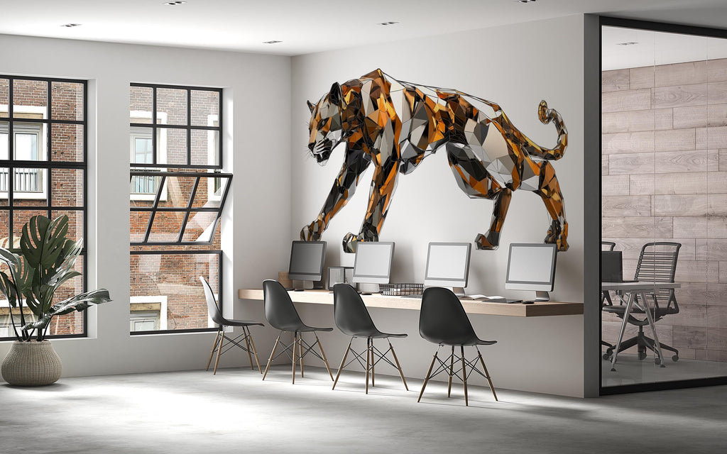 Geometric Panther Wall Decal, Modern Panther Wall Art Sticker, Abstract Big Cat Wall Decor, Polygon Animal Wall Art, Office Statement Wall