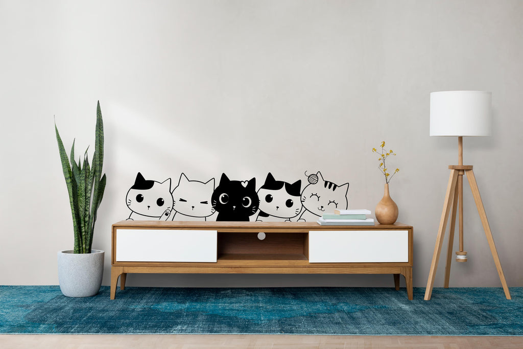 Peeking Cat Wall Art Decal, Cat wall decals, Gift for Kids, Grooming wall decor, Veterinary decals, Pet shop cat wall vinyl decal 742LU