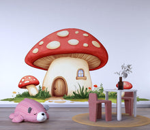 Load image into Gallery viewer, Mushroom House Nursery Wall Decal, Fairy Cottage Wall Art, Woodland Nursery Decor, Cute Mushroom Wall Sticker, Kids Room Decor 231mv