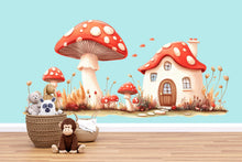 Load image into Gallery viewer, Mushroom Cottage Wall Decal, Fairy House Nursery Wall Art, Woodland Mushroom Wall Sticker, Kids Room Decor, Storybook Nursery 232mv