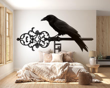 Load image into Gallery viewer, Gothic Raven Wall Art, Black Crow Wall Decal, Vintage Key Wall Decor, Dark Gothic Home Decor, Raven Wall Sticker 233mv