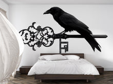 Load image into Gallery viewer, Gothic Raven Wall Art, Black Crow Wall Decal, Vintage Key Wall Decor, Dark Gothic Home Decor, Raven Wall Sticker 233mv