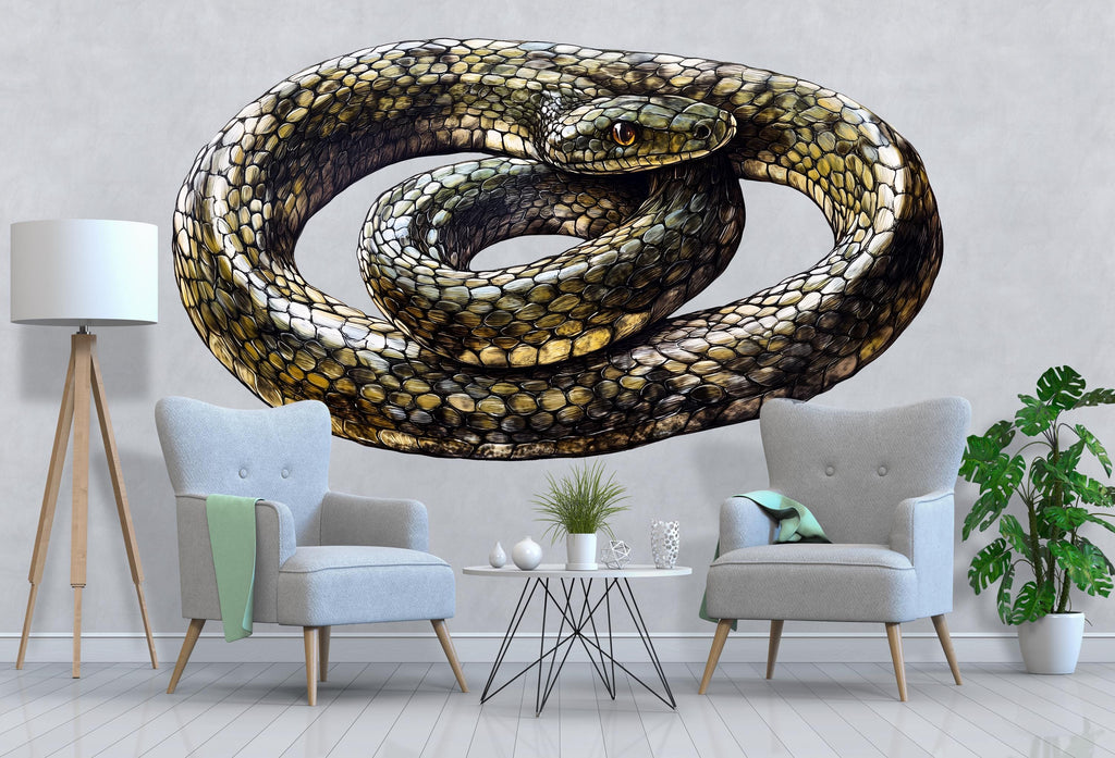 Snake Wall Art, Coiled Serpent Wall Decor, Realistic Snake Wall Decal, Gothic Animal Wall Art, Dark Nature Decor 240mv