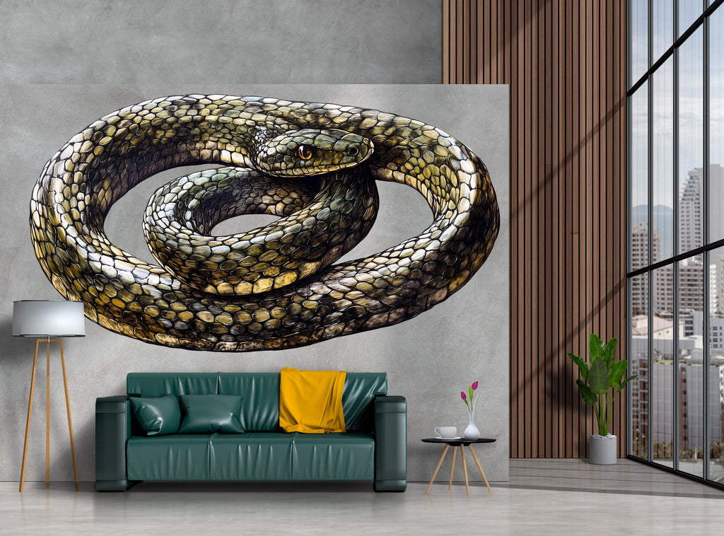 Snake Wall Art, Coiled Serpent Wall Decor, Realistic Snake Wall Decal, Gothic Animal Wall Art, Dark Nature Decor 240mv