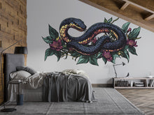 Load image into Gallery viewer, Floral Snake Wall Art, Botanical Serpent Wall Decor, Dark Boho Snake Art, Gothic Floral Wall Decal, Nature Statement Art 241mv