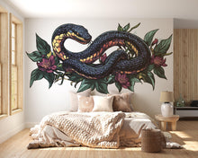 Load image into Gallery viewer, Floral Snake Wall Art, Botanical Serpent Wall Decor, Dark Boho Snake Art, Gothic Floral Wall Decal, Nature Statement Art 241mv