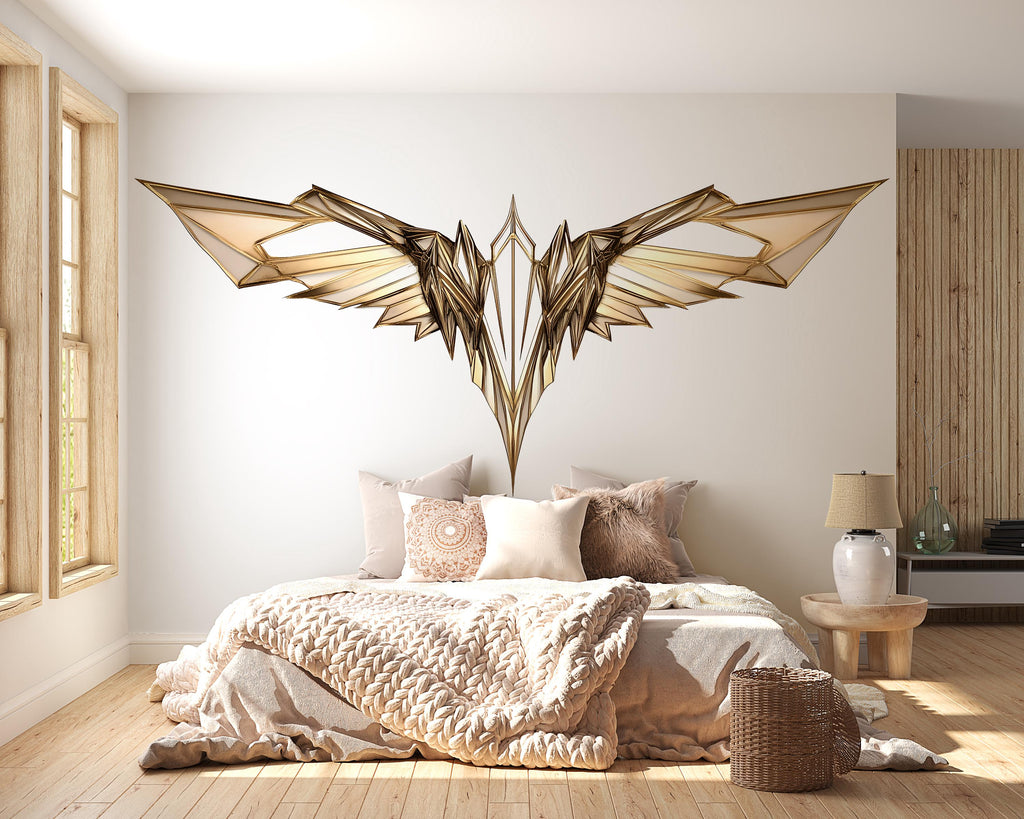 Gold Wing Wall Art, Geometric Angel Wings Decor, Modern Luxury Wall Art, Abstract Wings Wall Decor, Statement Home Art 247mv