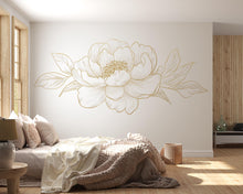Load image into Gallery viewer, Gold Peony Wall Art, Floral Line Art Decor, Minimal Botanical Wall Art, Neutral Bedroom Decor, Elegant Flower Art Art 250mv