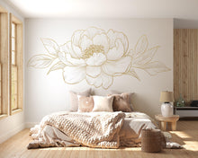 Load image into Gallery viewer, Gold Peony Wall Art, Floral Line Art Decor, Minimal Botanical Wall Art, Neutral Bedroom Decor, Elegant Flower Art Art 250mv