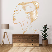 Load image into Gallery viewer, Gold Line Art Woman, Female Profile Art, Minimalist Wall Art, Modern Portrait Decor, Elegant Line Art 255mv