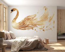Load image into Gallery viewer, Golden Swan Wall Art, Swan Wall Mural, Luxury Bird Wall Decor, Elegant Swan Art, Modern Living Room Decor 258mv