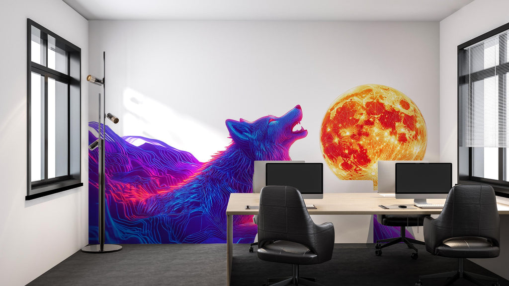 Cosmic Wolf Wall Decal, Futuristic Wolf Wall Art Sticker, Neon Galaxy Wolf Wall Decor, Space Animal Wall Art, Modern Statement Wall Decal