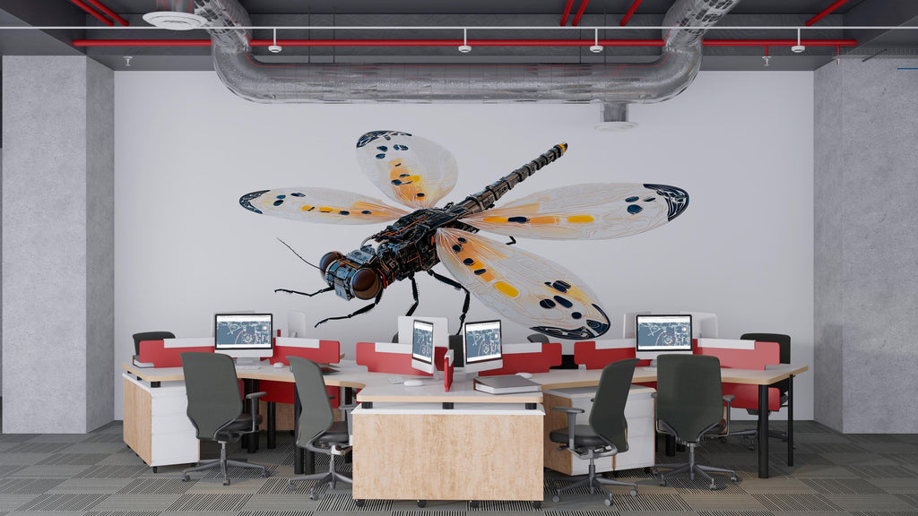 Cyber Dragonfly Wall Decal, Futuristic Dragonfly Wall Art Sticker, Tech Insect Wall Decor, Mechanical Dragonfly Art, Modern Statement Wall